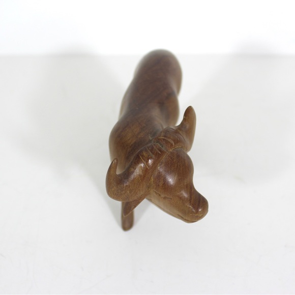 Mid Century Modern Carved Water Buffalo, Teak Wood Bull Sculpture African Animal - Picture 4 of 7